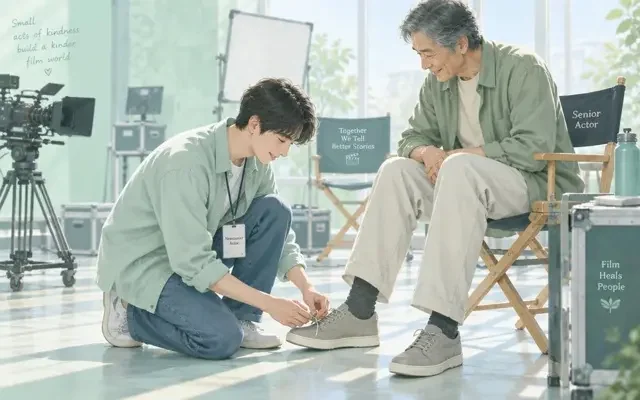 新人演员片场帮前辈系鞋带,细节被夸有教养 - 91今日爆料 91今日爆料 · 新人演员片场帮前辈系鞋带,细节被夸有教养 配图
